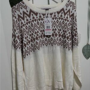 SUPER SOFT AND STRETCHY Brown and White Geometric Sweater